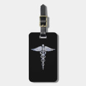 Caduceus Medical Symbol auf Schwarz Gepäckanhänger (Vorderseite vertikal)