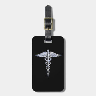 Caduceus Medical Symbol auf Schwarz Gepäckanhänger