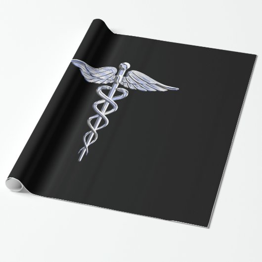 Caduceus Medical Symbol auf schwarz Geschenkpapier (Ungerollt)