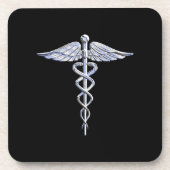 Caduceus Medical Symbol auf schwarz Getränkeuntersetzer (Vorderseite)