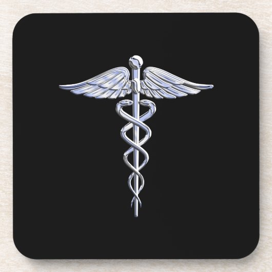 Caduceus Medical Symbol auf schwarz Getränkeuntersetzer (Vorderseite)