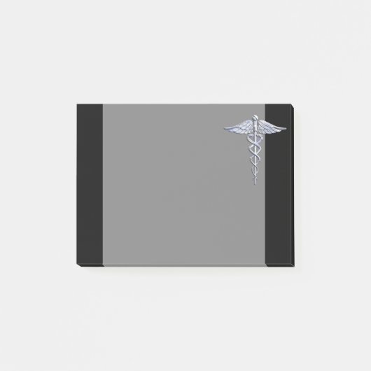 Caduceus Medical Symbol auf Schwarz Post-it Klebezettel (Vorderseite)