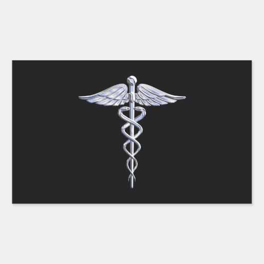Caduceus Medical Symbol auf schwarz Rechteckiger Aufkleber (Vorderseite)