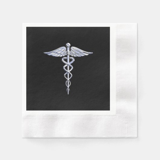 Caduceus Medical Symbol auf schwarz Serviette (Vorderseite)