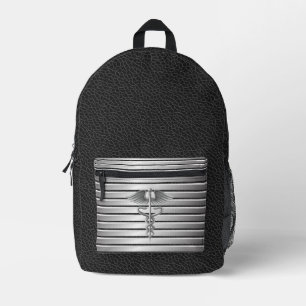 Caduceus Medical Symbol Black & Silver Bedruckter Rucksack