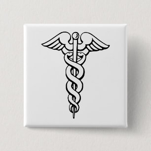 Caduceus Medical Symbol Button