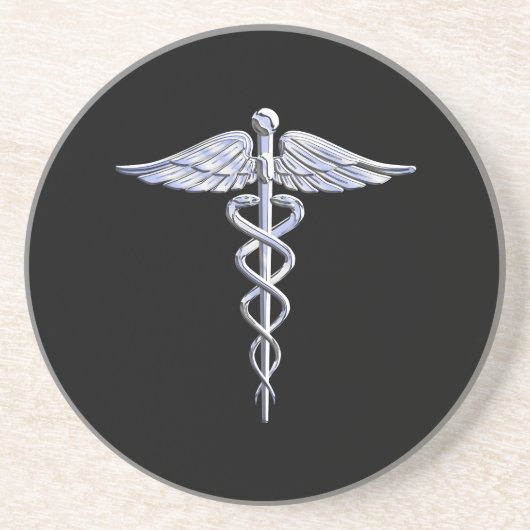 Caduceus-medizinisches Symbol auf Schwarzem Getränkeuntersetzer (Vorne)