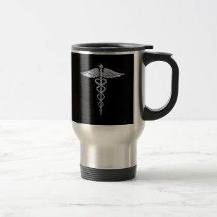Caduceus-medizinisches Symbol auf Schwarzem Reisebecher