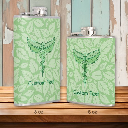Caduceus mit Blätter Background Flask Flachmann