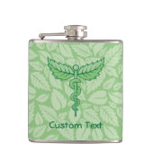 Caduceus mit Blätter Background Flask Flachmann (Vorderseite)