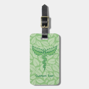 Caduceus mit Blätter Background Gepäckmarke Gepäckanhänger