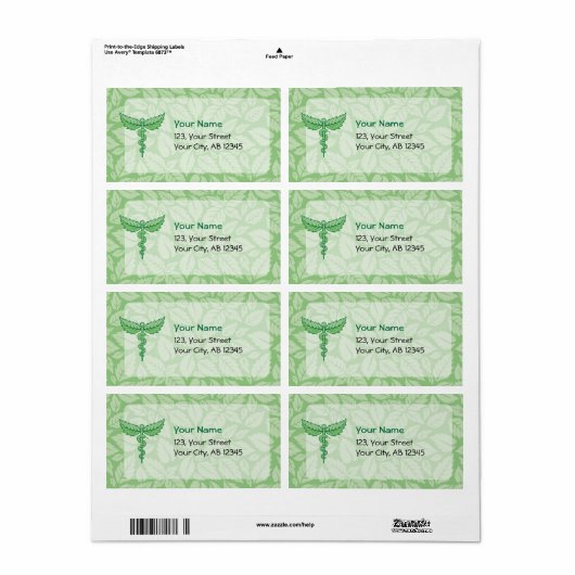 Caduceus mit Blätter Background Label (Vorne)