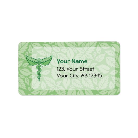 Caduceus mit Blätter Background Label Adressaufkleber (Vorne)