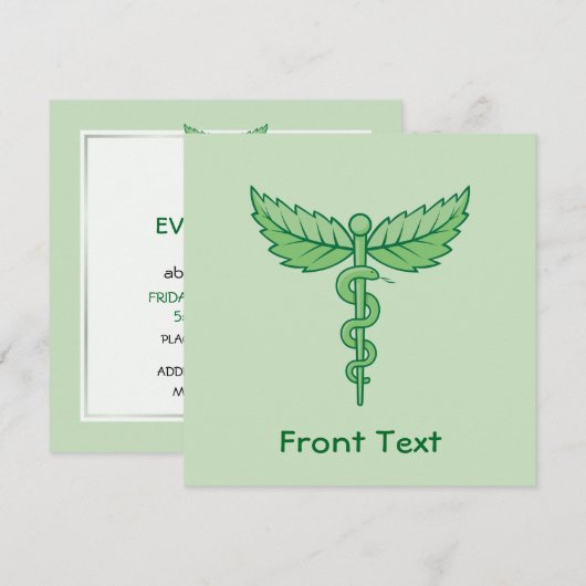 Caduceus mit Blätter Einladung (Vorne/Hinten)