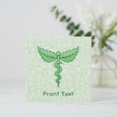 Caduceus mit Blätter Hintergrund Einladung (Stehend Vorderseite)