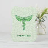 Caduceus mit Blätter Hintergrund Einladung (Stehend Vorderseite)