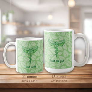 Caduceus mit Blätter Hintergrund Kaffee Tasse