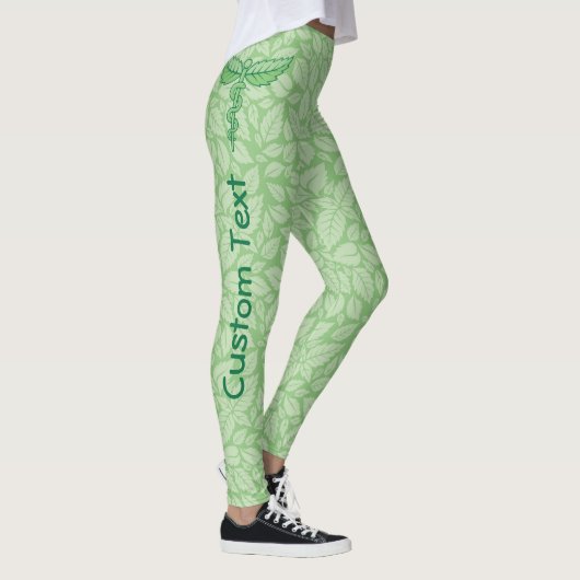 Caduceus mit Blätter Hintergrund Leggings (Rechts)