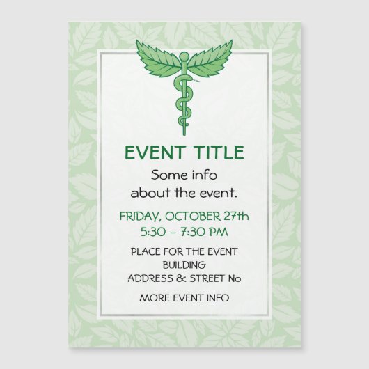 Caduceus mit Blätter Hintergrund Magnetkarte (Vorderseite)