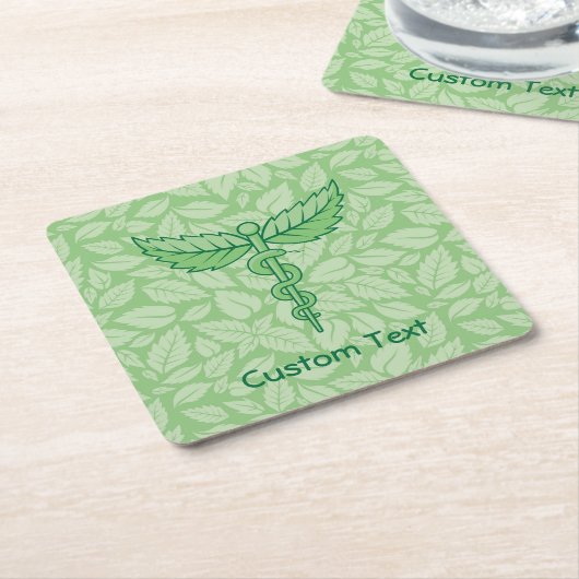 Caduceus mit Blätter Hintergrundpapier Untersetzer (angewinkelt)