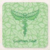 Caduceus mit Blätter Hintergrundpapier Untersetzer (Vorderseite)