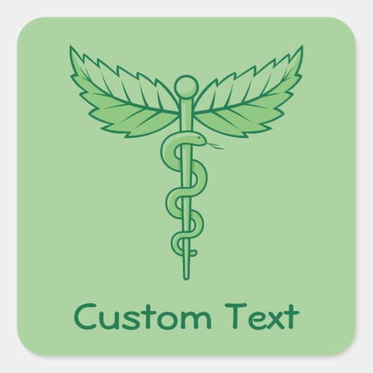 Caduceus mit Blätter Square Sticker (Vorderseite)
