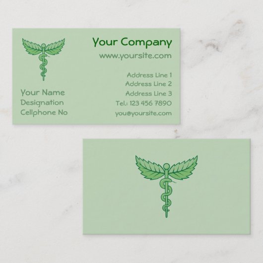 Caduceus mit Blätter Visitenkarte (Vorne/Hinten)