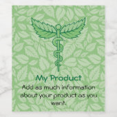 Caduceus mit Blätter Weinkarte Weinetikett (Einzelnes Label)