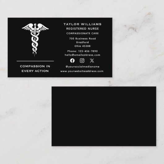 Caduceus Nurse Practitioner Doktor Cardiologe Visitenkarte (Vorne/Hinten)