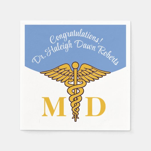 Caduceus Pale Blue Medical School Abschluss Serviette (Vorderseite)
