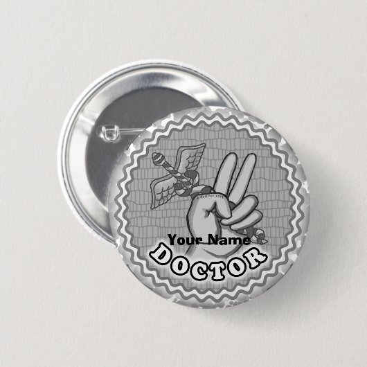 Caduceus Peace Doctor individuelle Name Button (Vorne & Hinten)