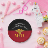 Caduceus Red & Black Medical School Abschluss Pappteller (Party)