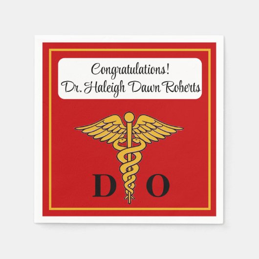 Caduceus Red & Gold Medical School Abschluss Serviette (Vorderseite)