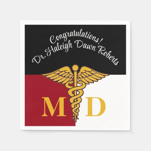 Caduceus Red/White/Black Medical School Graduation Serviette (Vorderseite)