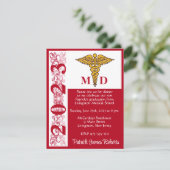 Caduceus Red & White Medical School Abschluss Einladung (Stehend Vorderseite)
