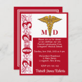 Caduceus Red & White Medical School Abschluss Einladung (Vorne/Hinten)