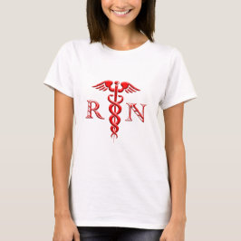 Caduceus Registered Nurse Red on White T-Shirt