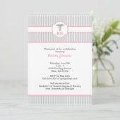 Caduceus RN BSN LPN Abschluss Pink und Grau Einladung (Stehend Vorderseite)