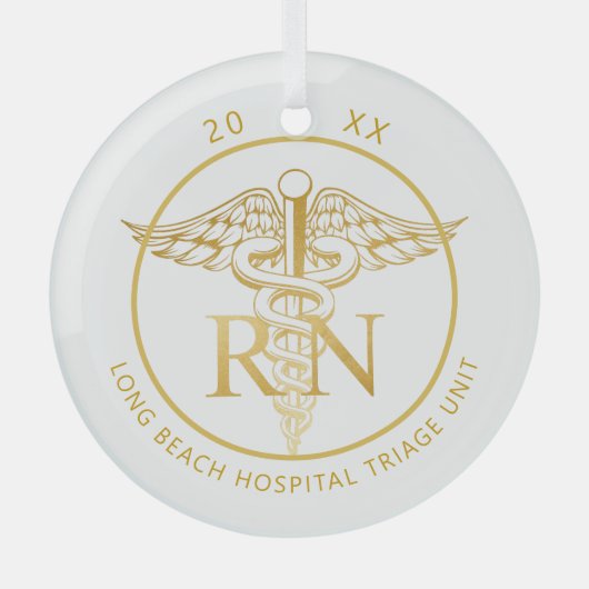 Caduceus RN Medical Unit Gold Glass Ornament (Vorderseite)