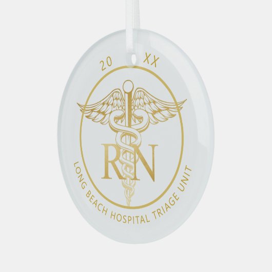Caduceus RN Medical Unit Gold Glass Ornament (Vorderseite links)