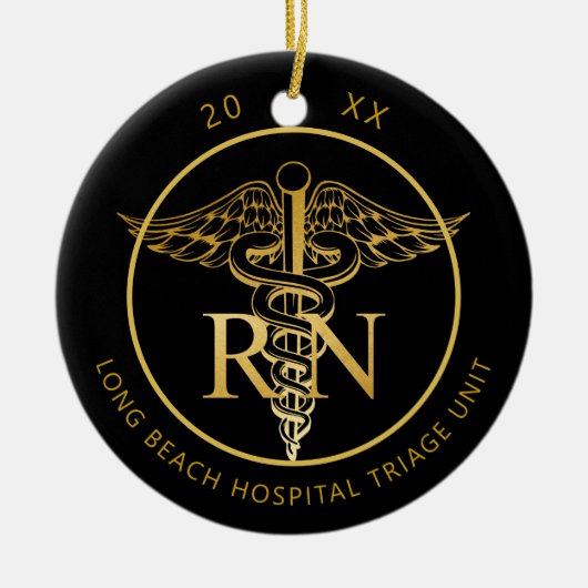 Caduceus RN Medizin Unit Black and Gold Foto Keramik Ornament (Vorne)