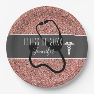 Caduceus Rose Gold Glitzer Pappteller