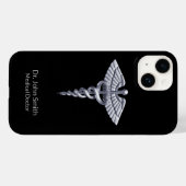 Caduceus Silver auf der schwarzen Klasse Medizin Case-Mate iPhone Hülle (Rückseite (Horizontal))