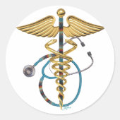 Caduceus & Stethoscope Runder Aufkleber (Vorderseite)