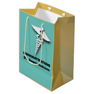 Caduceus Symbol Aquamarin Adult Doctor gratuliert Mittlere Geschenktüte
