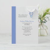 Caduceus Symbol Blue Trim Abschluss Einladung (Stehend Vorderseite)