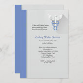 Caduceus Symbol Blue Trim Abschluss Einladung (Vorne/Hinten)
