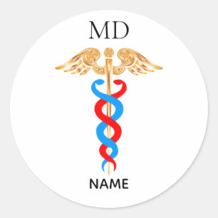 Caduceus-Symbol & Monogramm für Ärzte Runder Aufkleber