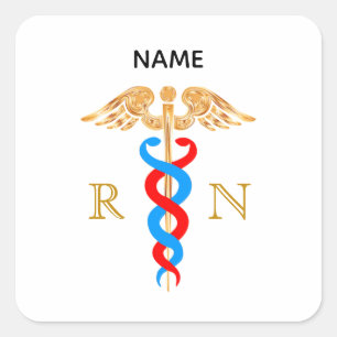 Caduceus-Symbol & Monogramm für examinierte Kranke Quadratischer Aufkleber