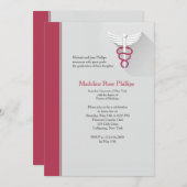 Caduceus Symbol Red Trim Abschluss Einladung (Vorne/Hinten)